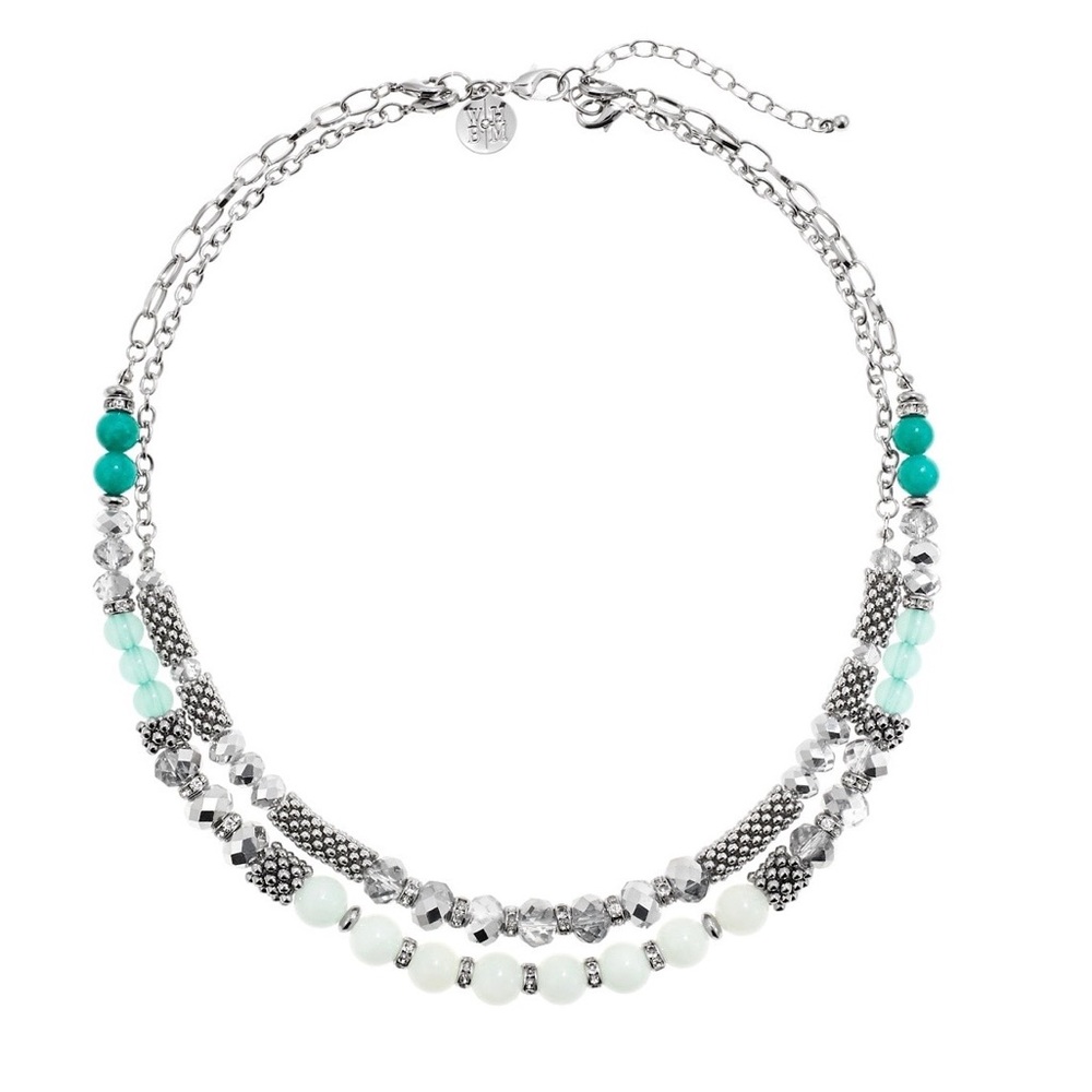WHBM MINT BEADED DOUBLE ROW CONVERTIBLE NECKLACE
